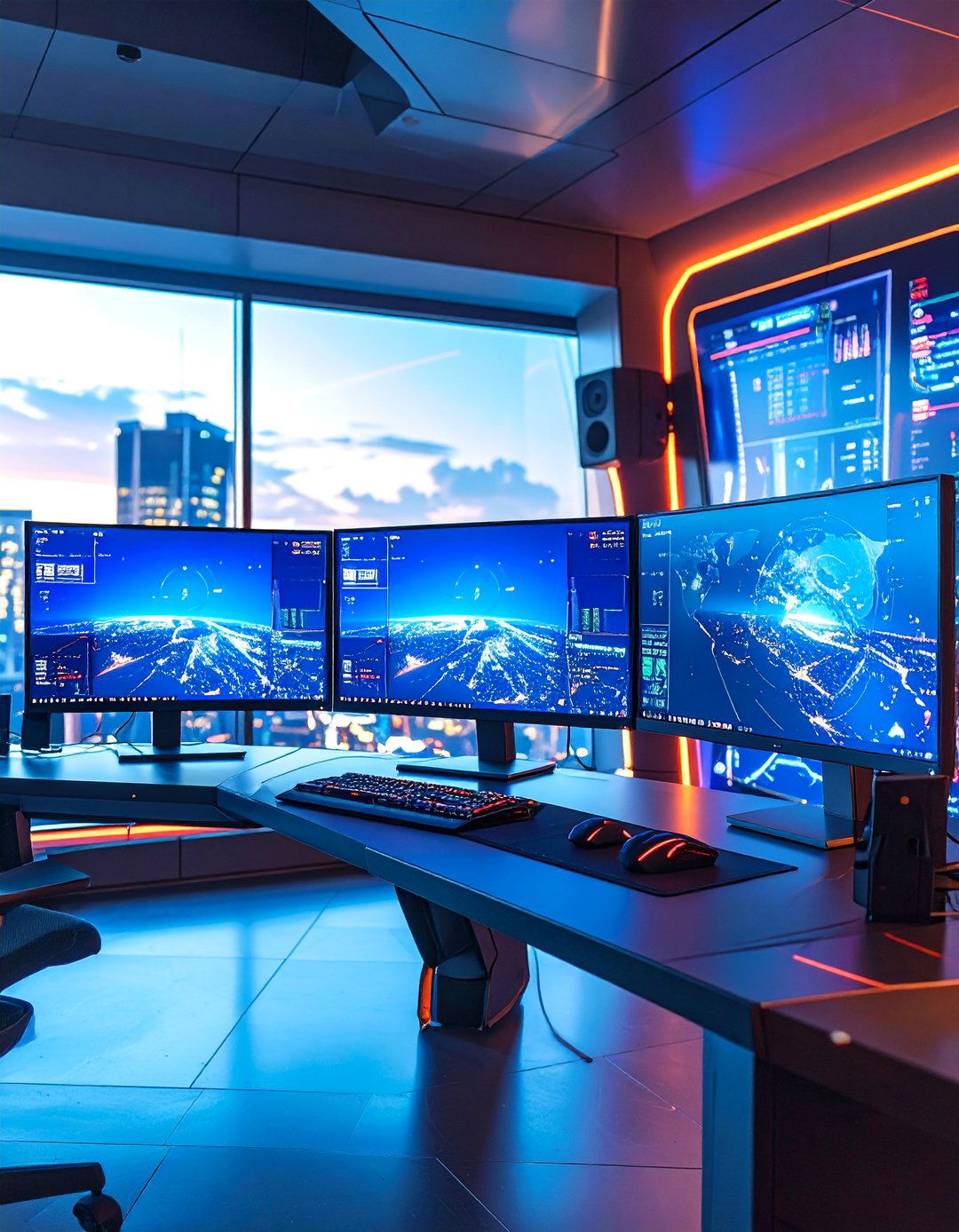 Triple Monitor Command Center - 25 Red and Black Gaming Setup Ideas