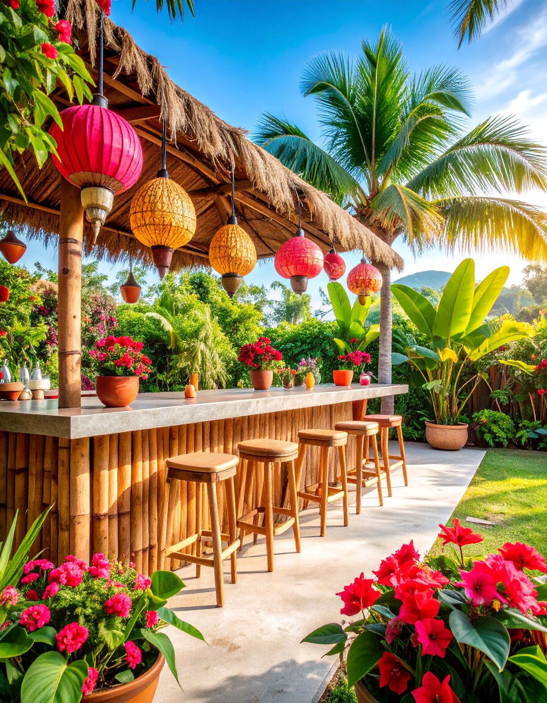 Tropical Backyard Bohemian Bamboo Bar - 25 Tropical Backyard Ideas