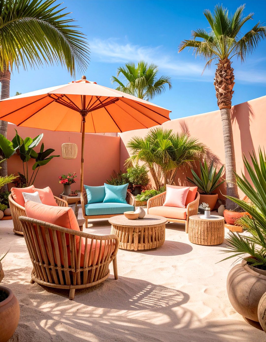 Tropical Backyard Coastal Coral Sand Patio - 25 Tropical Backyard Ideas