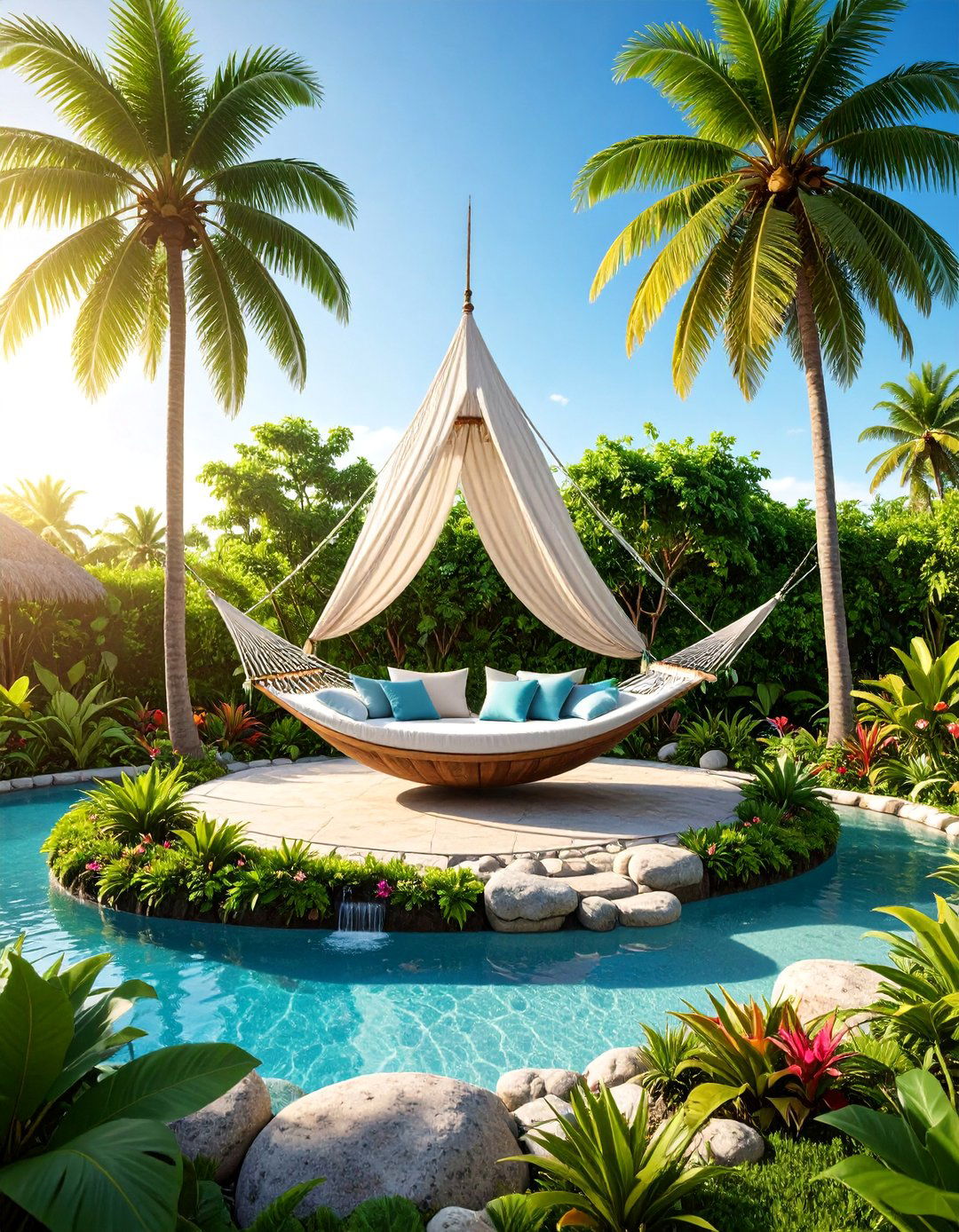 Tropical Backyard Hammock Island Under Palms - 25 Tropical Backyard Ideas