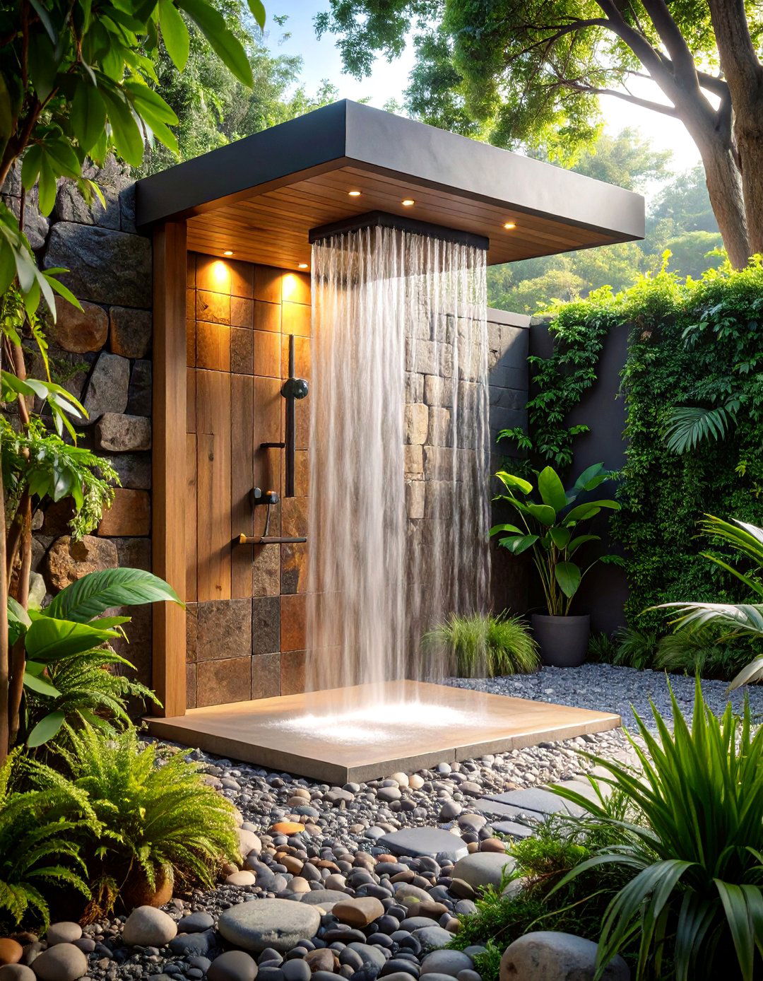 Tropical Backyard Outdoor Shower Spa - 25 Tropical Backyard Ideas