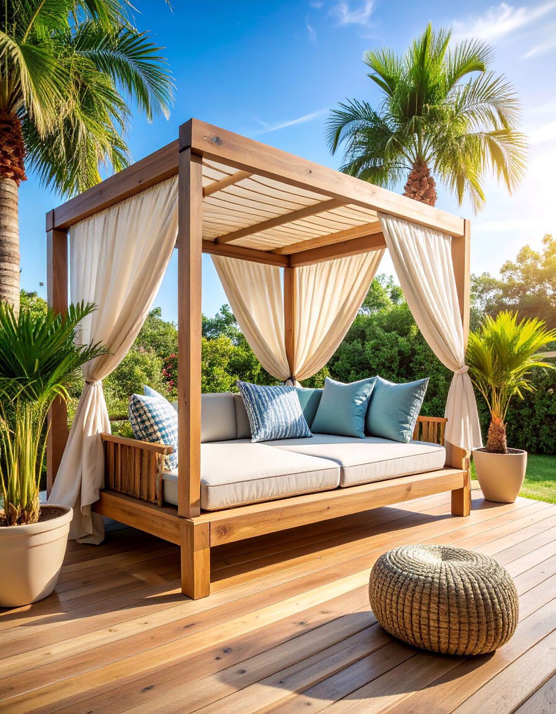 Tropical Backyard Raised Deck Canopy Lounge - 25 Tropical Backyard Ideas