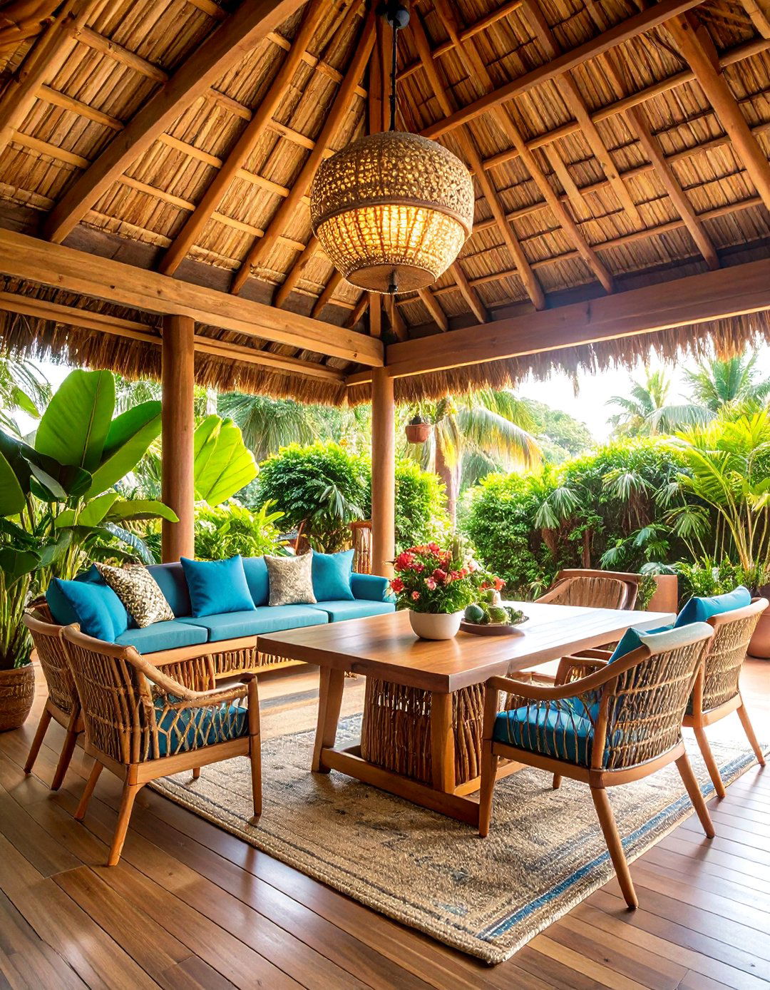 Tropical Bamboo Lanai with Teak Furniture - 25 Lanai Porch & Patio Designs