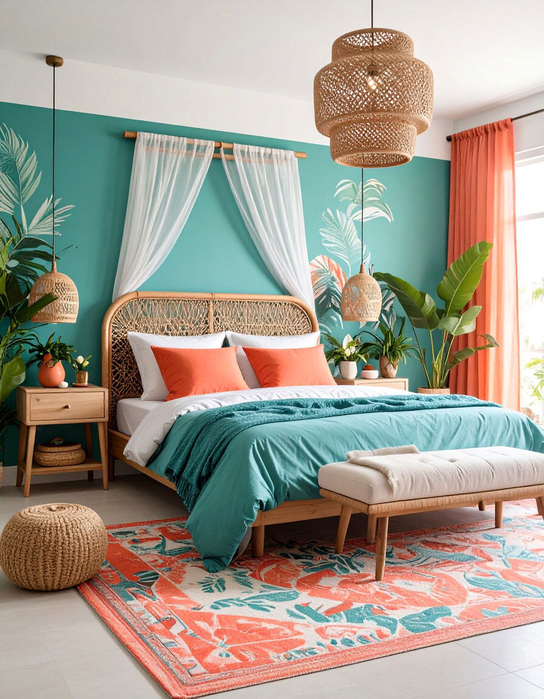 Tropical Bedroom with Bold Botanical Prints - 25 Teen Girl Bedroom Ideas
