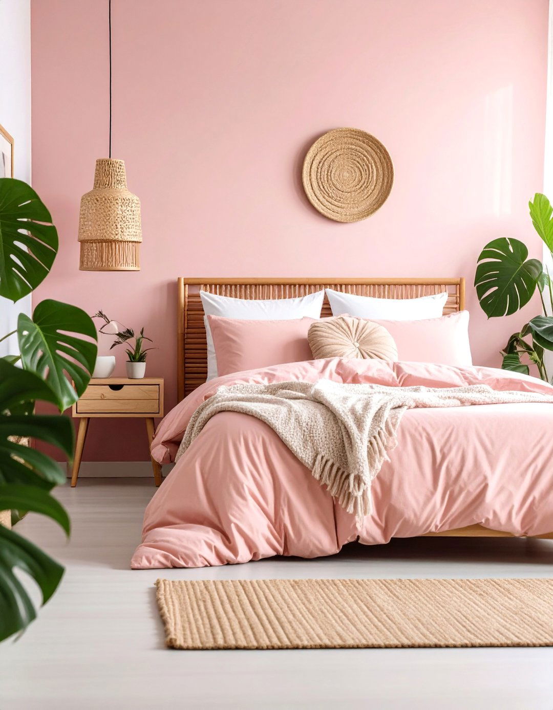 Tropical Blush Pink Bedroom with Lush Natural Elements - 25 Blush Pink Bedroom Ideas