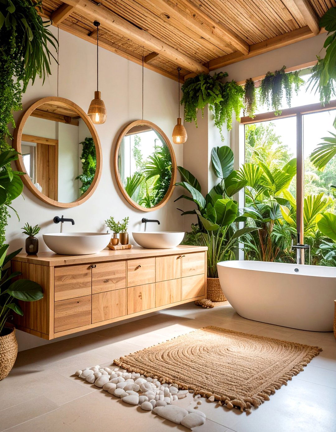 Tropical Boho Bathroom with Natural Stone Elements - 25 Bohemian Tropical Bohemian Decor