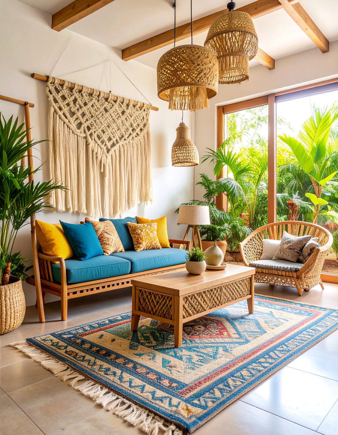 Tropical Boho Entryway with Natural Fiber Art - 25 Bohemian Tropical Bohemian Decor