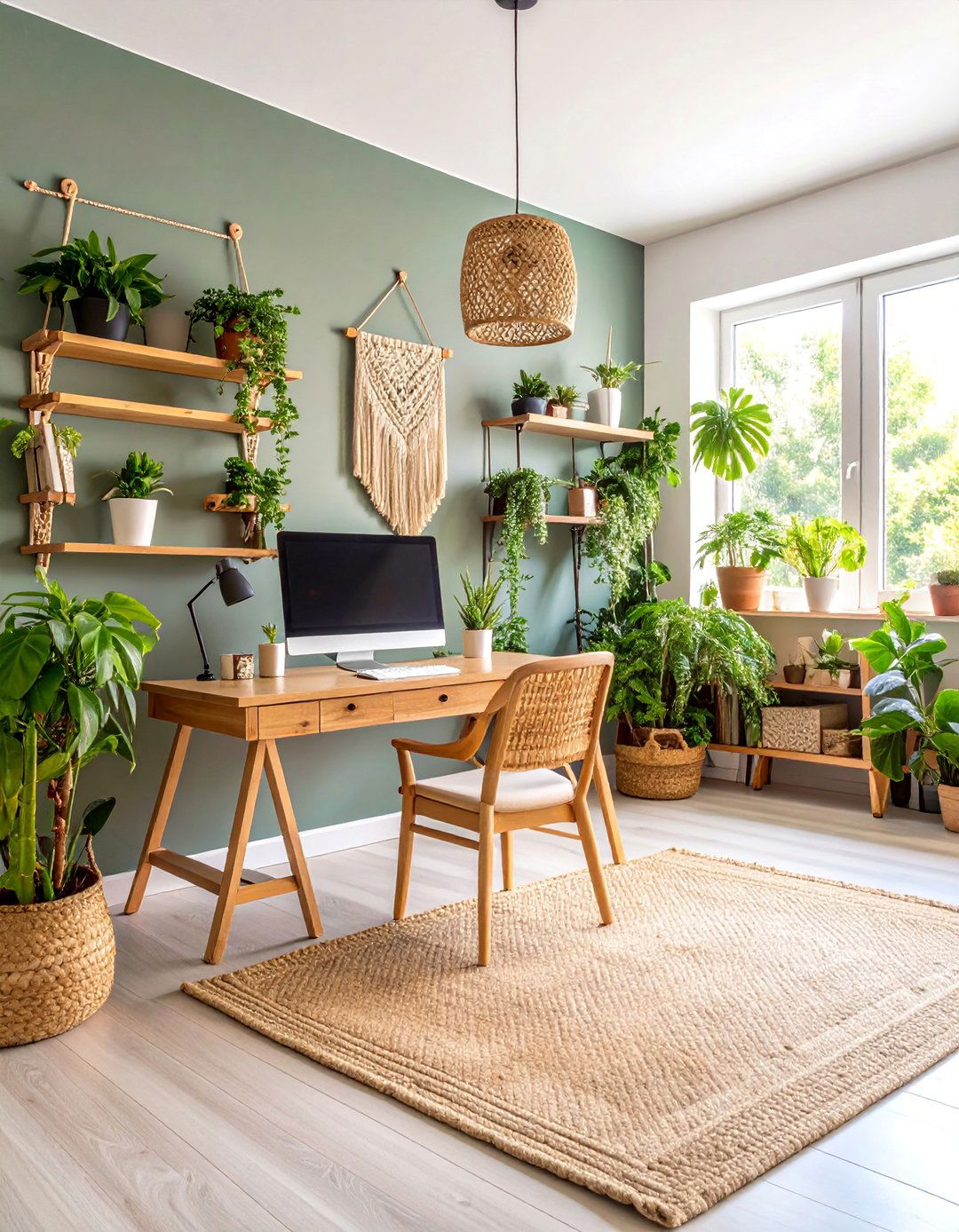 Tropical Boho Home Office with Woven Textures - 25 Bohemian Tropical Bohemian Decor