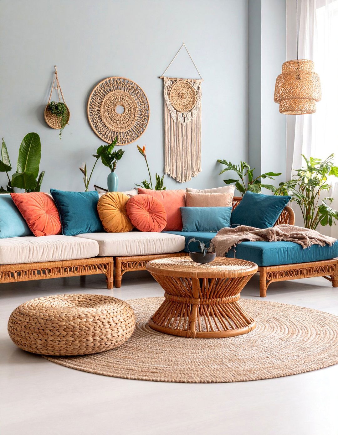 Tropical Boho Living Room with Rattan Furniture - 25 Bohemian Tropical Bohemian Decor