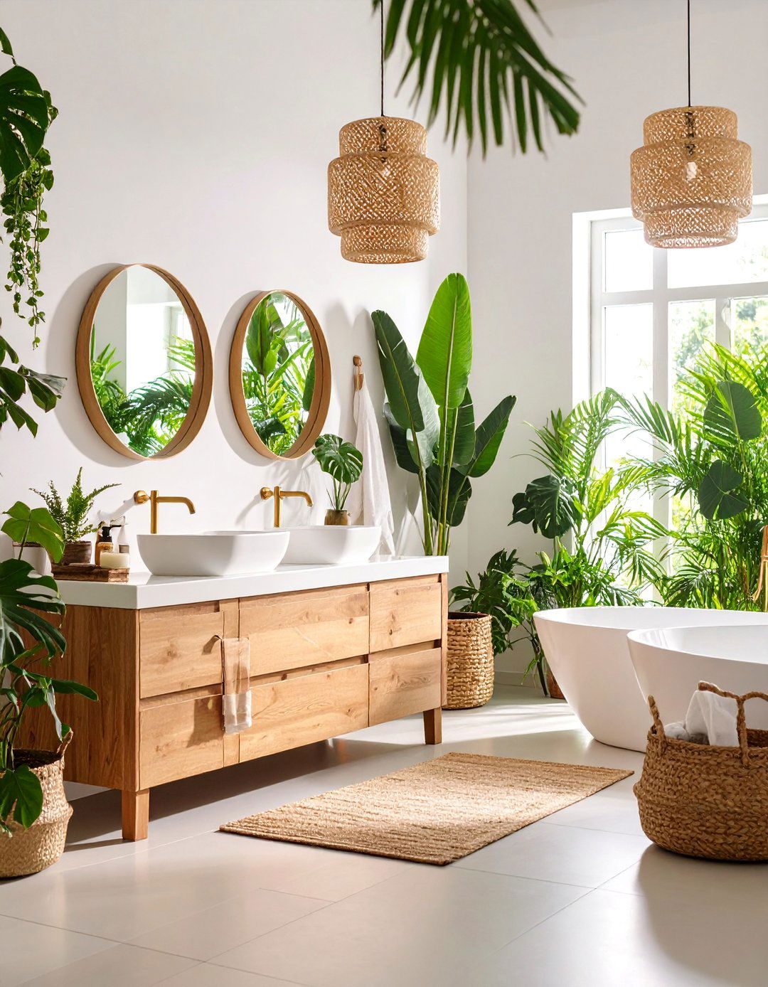 Tropical Botanical Bathroom with Lush Foliage Wallpaper - 25 Bathroom Wallpaper Ideas