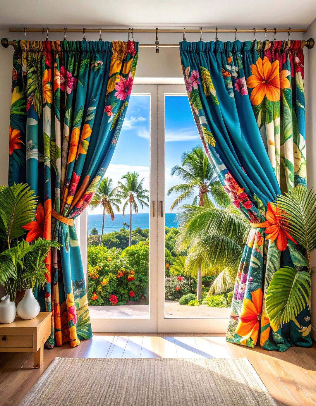 Tropical Botanical Print Closet Curtains - 25 closet curtain ideas