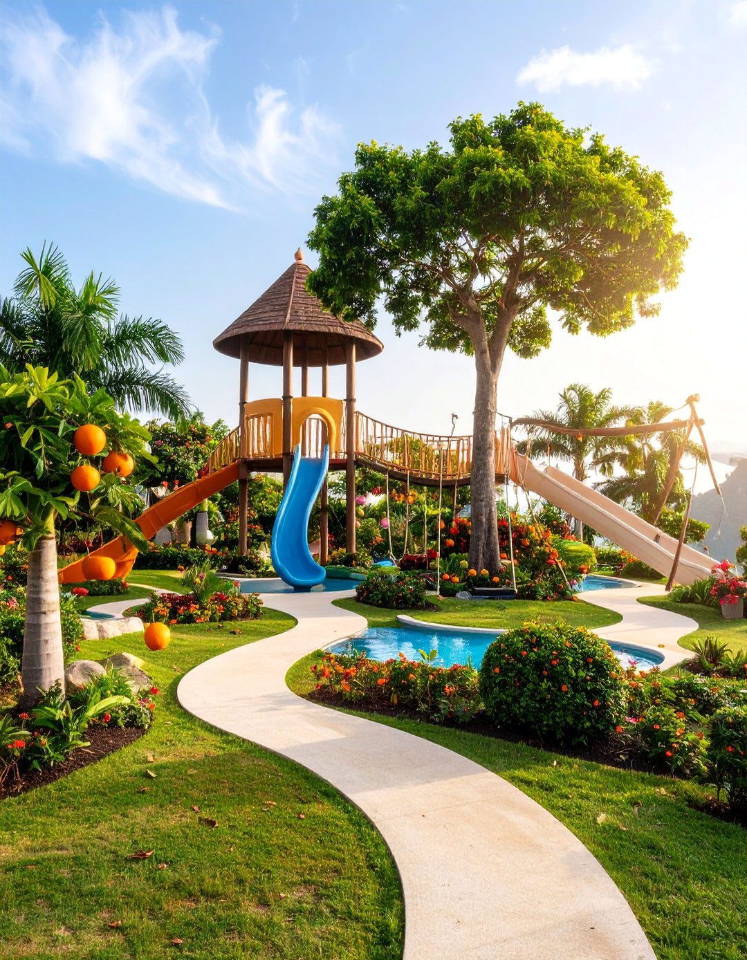 Tropical Childrens Adventure Garden with Interactive Elements - 25 Tropical Landscape Ideas
