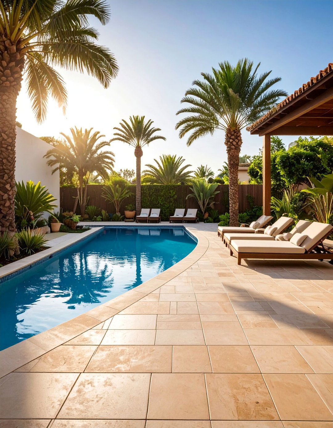 Tropical Concrete Paver Pool Deck with Mixed Textures - 25 Concrete Pavers Around Pool Ideas