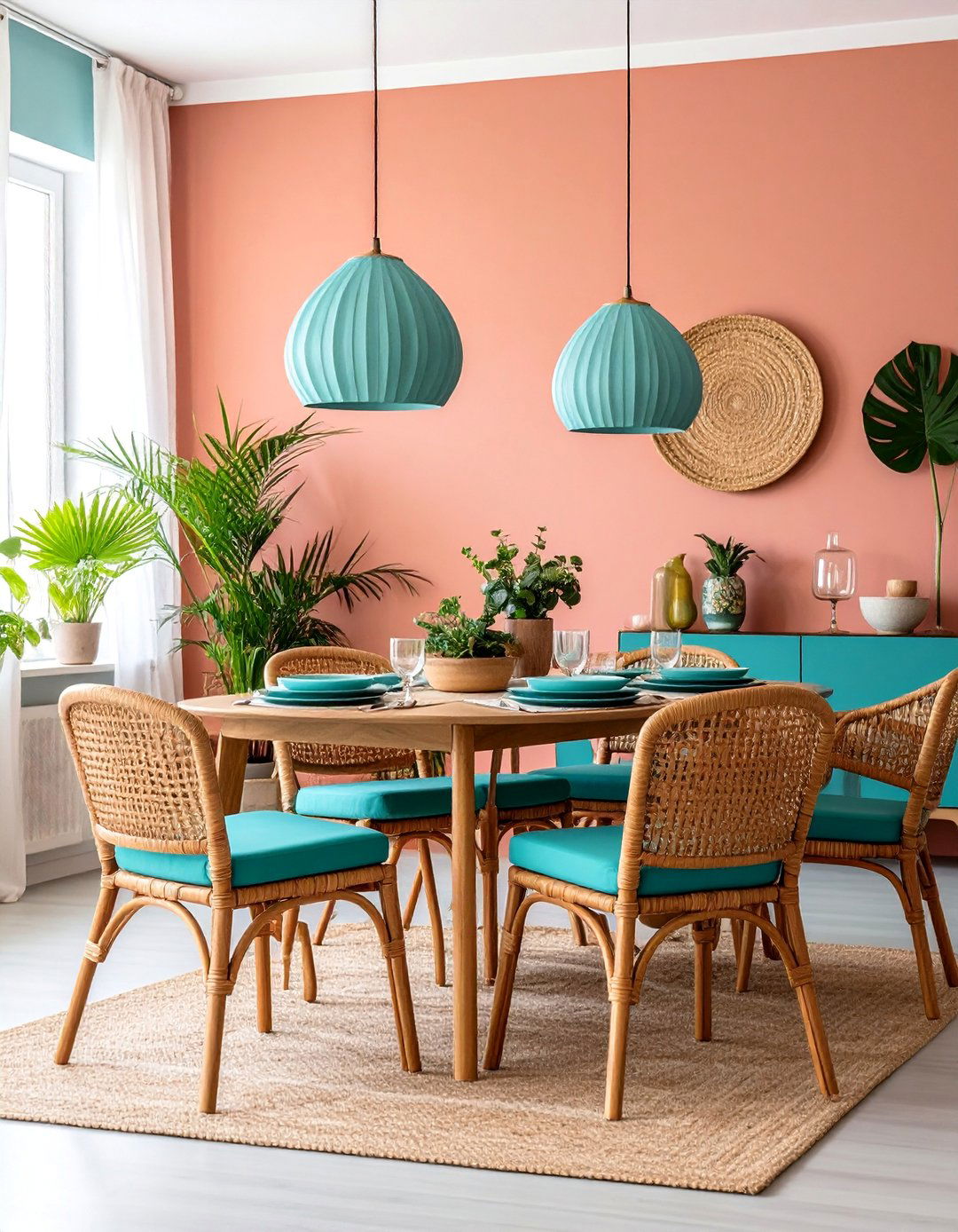 Tropical Coral and Turquoise Coastal Paradise - 25 Colorful Dining Room Ideas