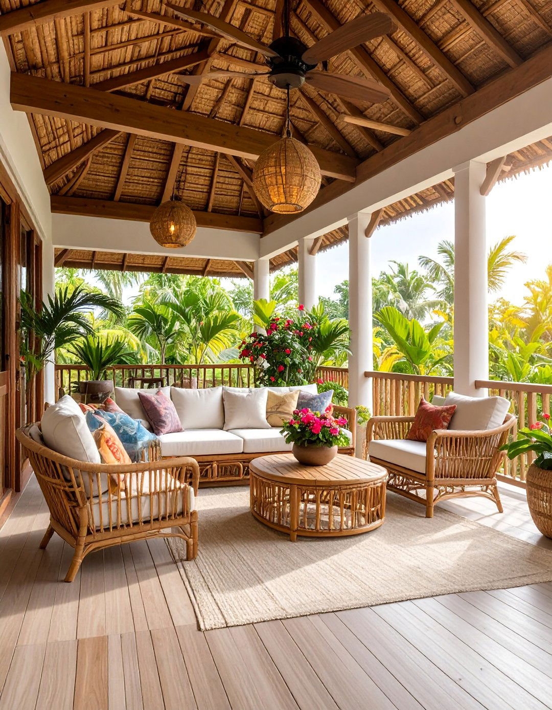 Tropical Covered Porch with Bamboo and Palms - 25 Covered Porch Ideas