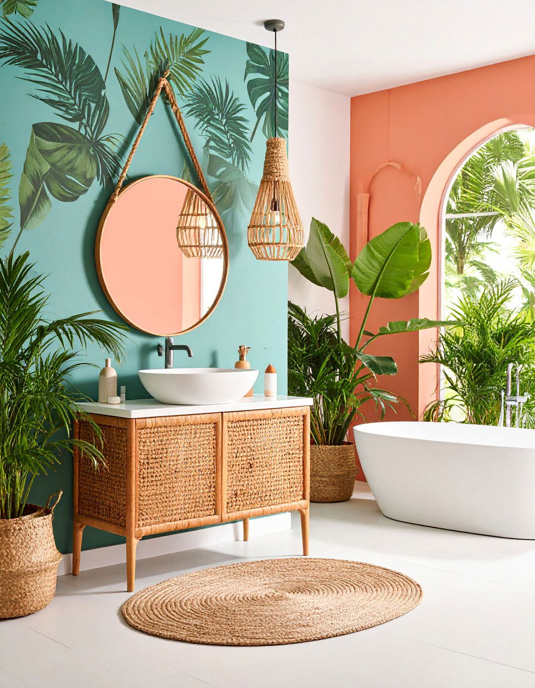 Tropical Eclectic Powder Room with Paradise Wallpaper - 25 Eclectic Powder Room Ideas