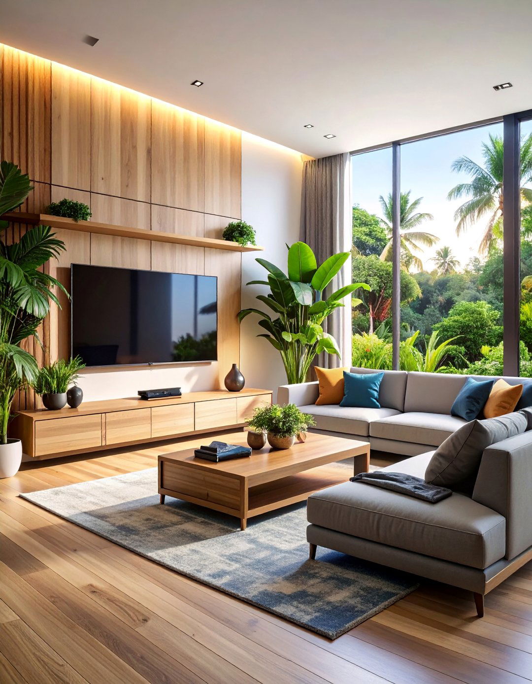 Tropical Entertainment Living Room with Media Focus - 25 Tropical Living Room Ideas