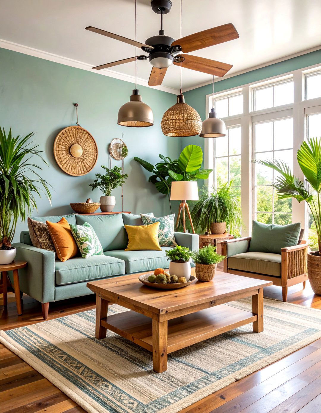 Tropical Farmhouse Living Room with Rustic Wood Elements - 25 Tropical Living Room Ideas