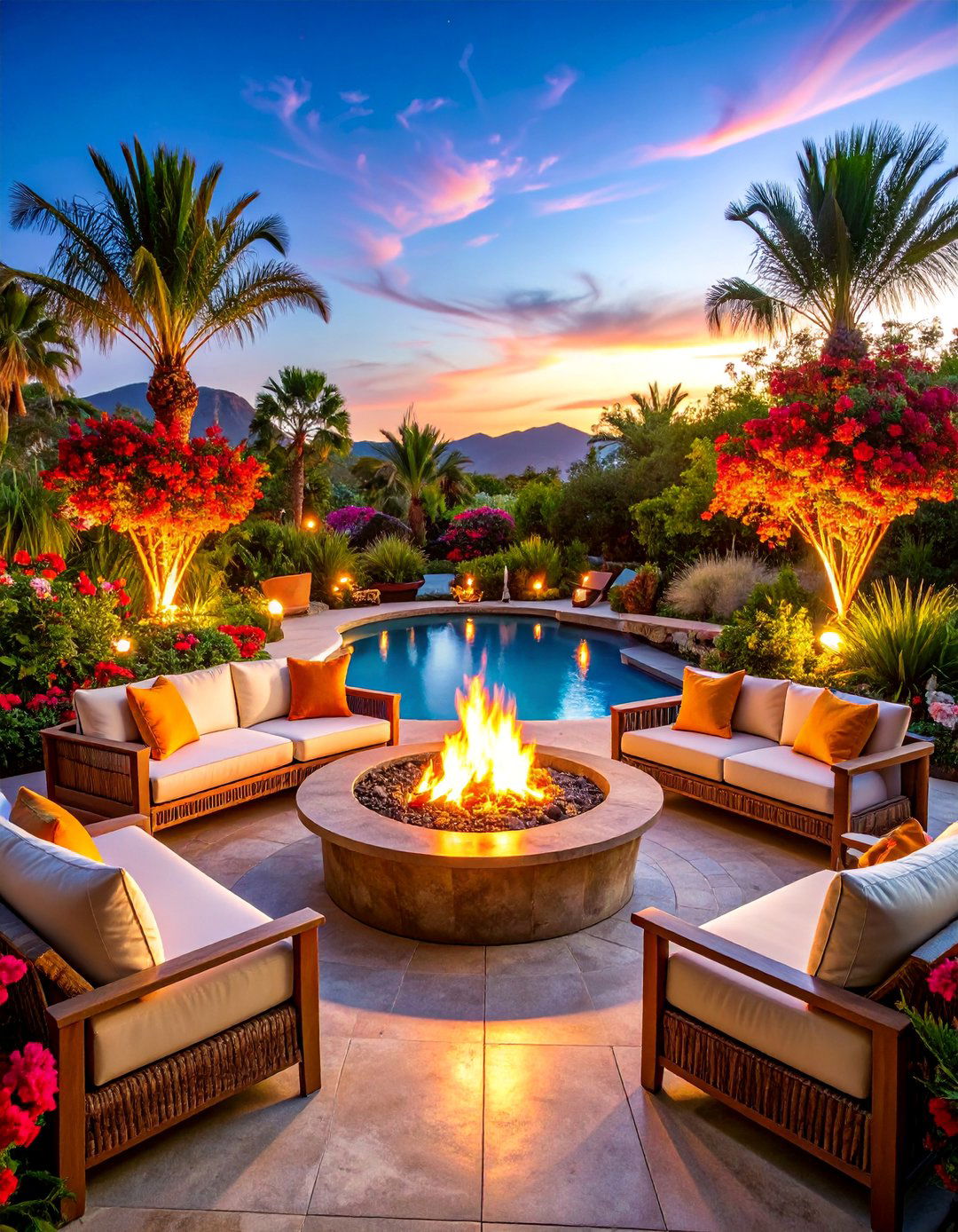Tropical Fire Garden with Flame Features - 25 Tropical Garden Ideas