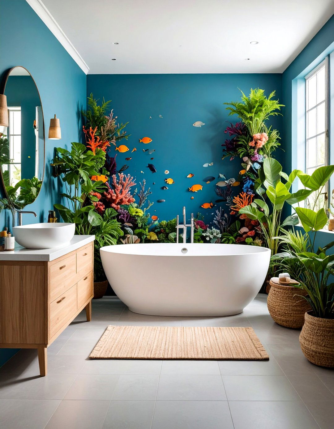 Tropical Fish Bathroom with Underwater Paradise Themes - 25 Bathroom Wallpaper Ideas