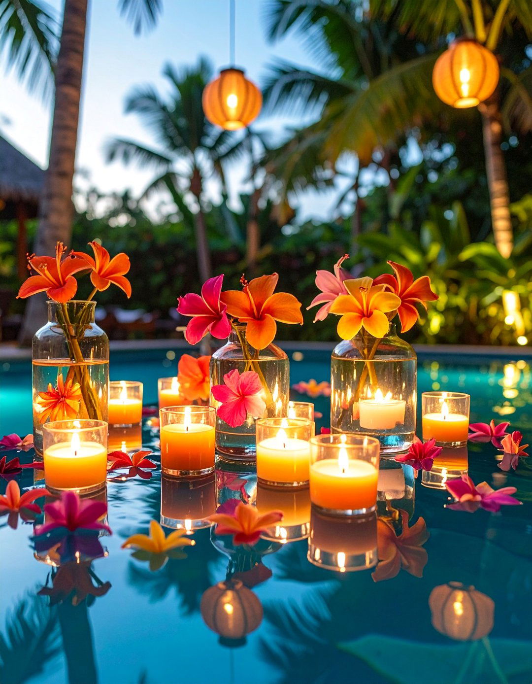 Tropical Floating Centerpiece with Exotic Blooms - 25 Floating Wedding Centerpiece Ideas