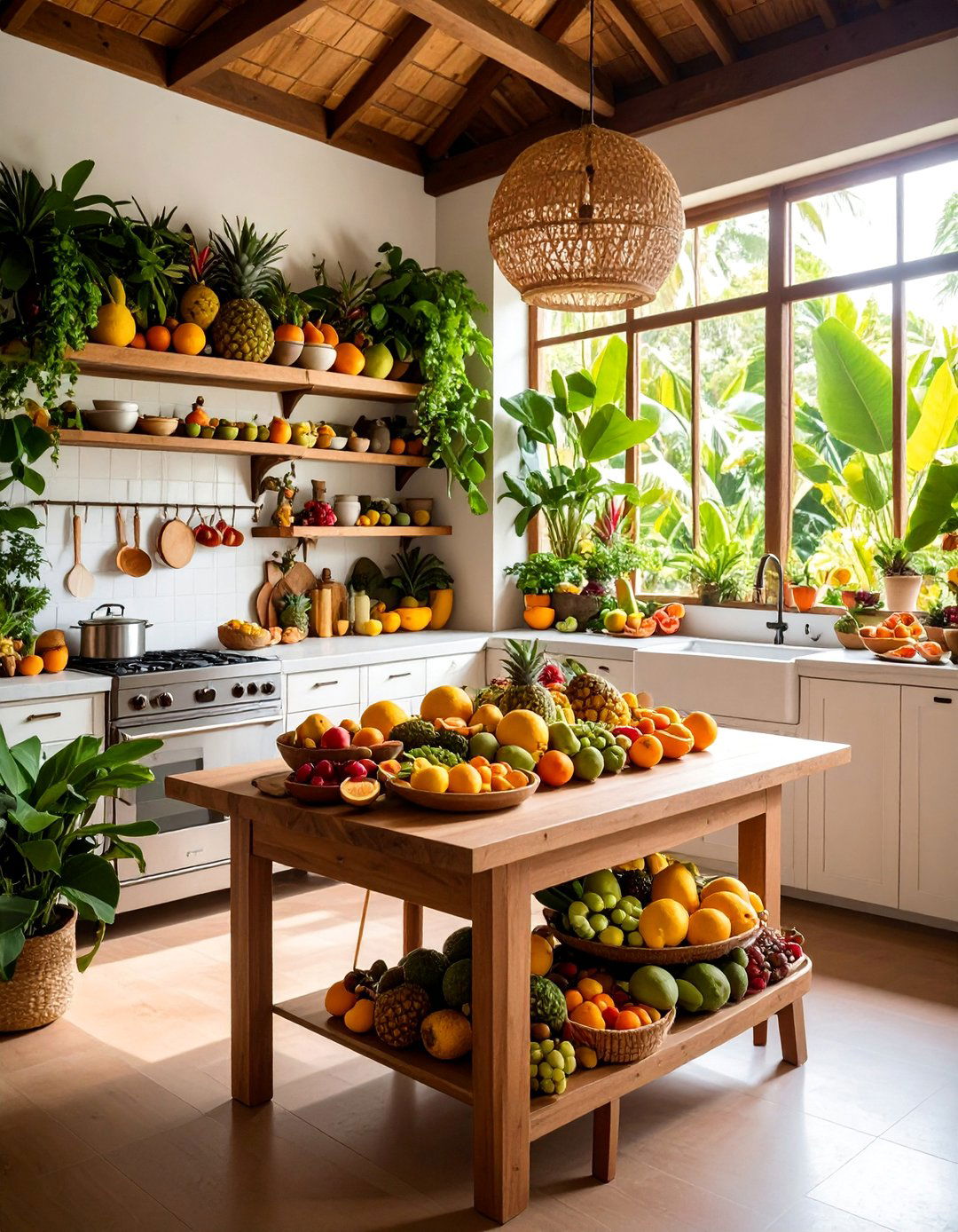 Tropical Fruit Grove Kitchen with Orchard Inspired Storage - 25 Tropical Kitchen Ideas