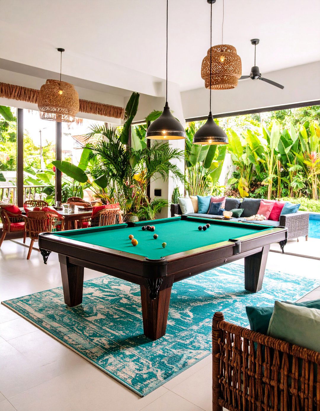 Tropical Game Room Living Room with Fun Activities - 25 Tropical Living Room Ideas