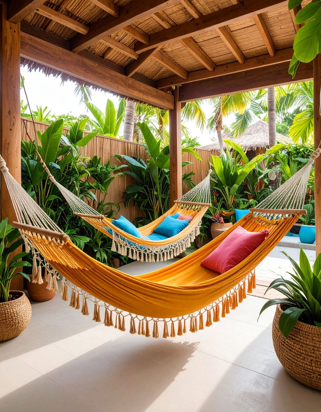 Tropical Hammock Boho Patio with Palm Trees - 25 Boho Patio Ideas