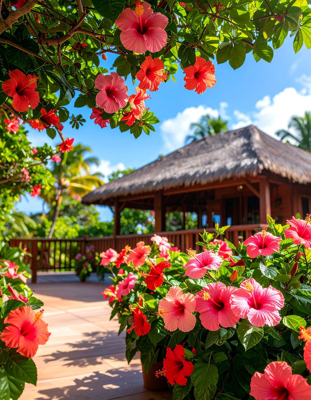 Tropical Hibiscus Bloom Paradise - 25 Painted Concrete Patio Ideas