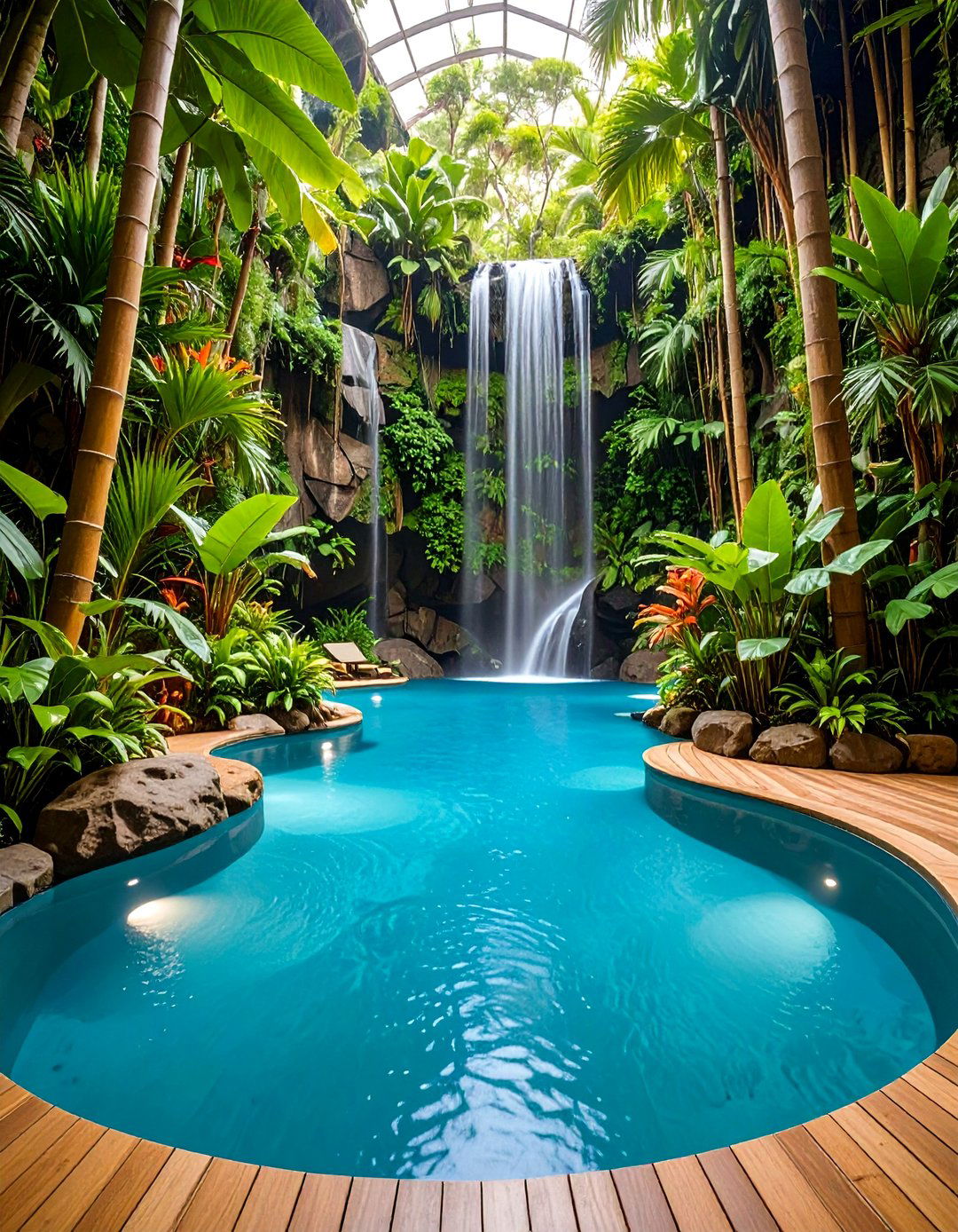 Tropical Indoor Pool with Living Wall Features - 25 Indoor Pool Ideas