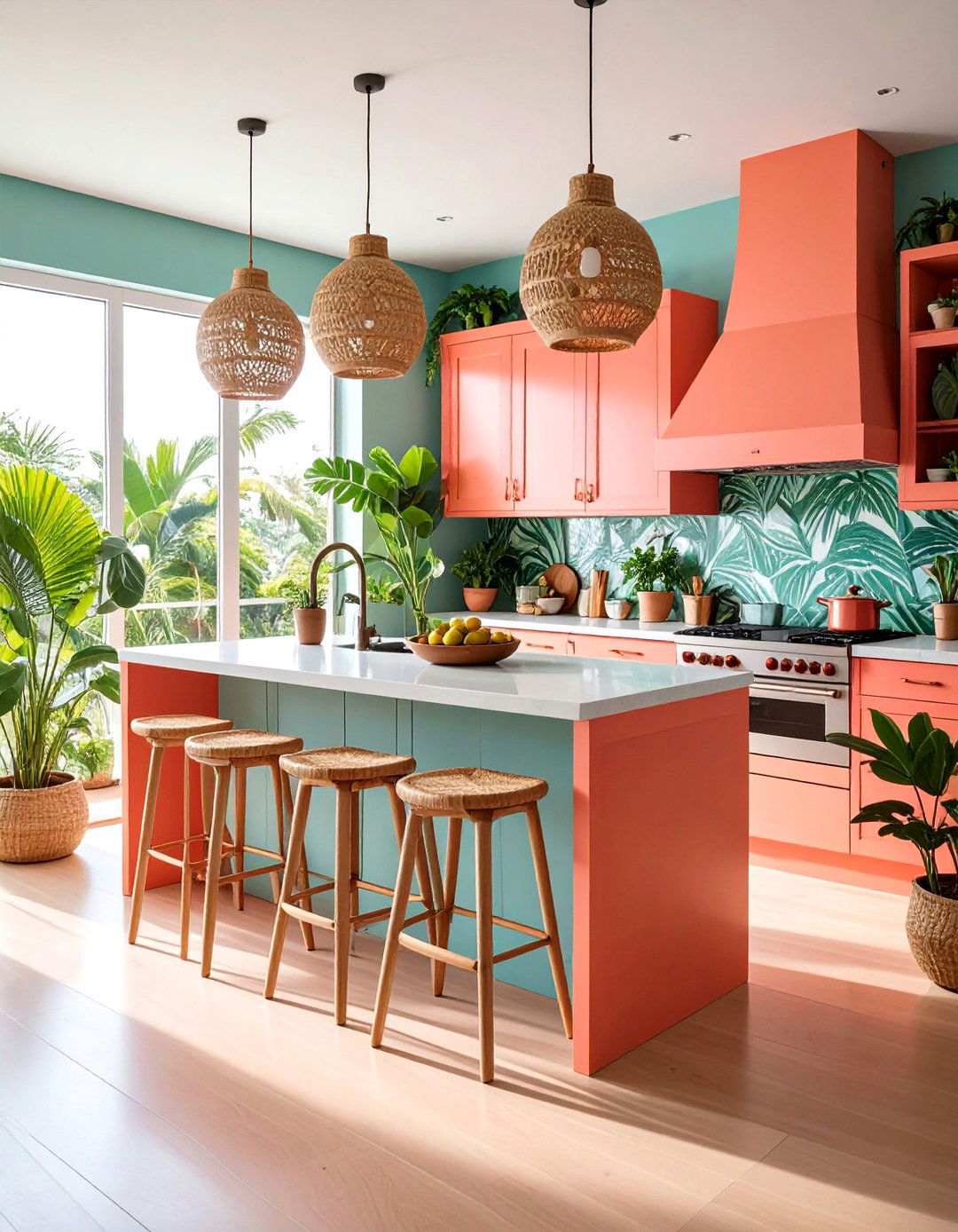 Tropical Kitchen Oasis with Palm Leaf Motifs - 25 Kitchen Wallpaper Ideas