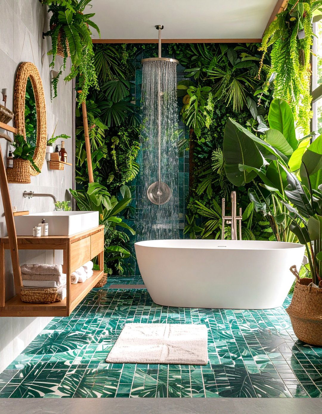 Tropical Leaf Bathroom Mosaic Floor Tile - 25 Bathroom Mosaic Floor Tile Ideas