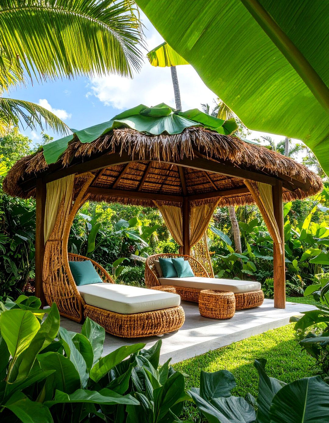 Tropical Leaf Canopy Pavilion Garden Focal Point - 25 Garden Focal Point Ideas