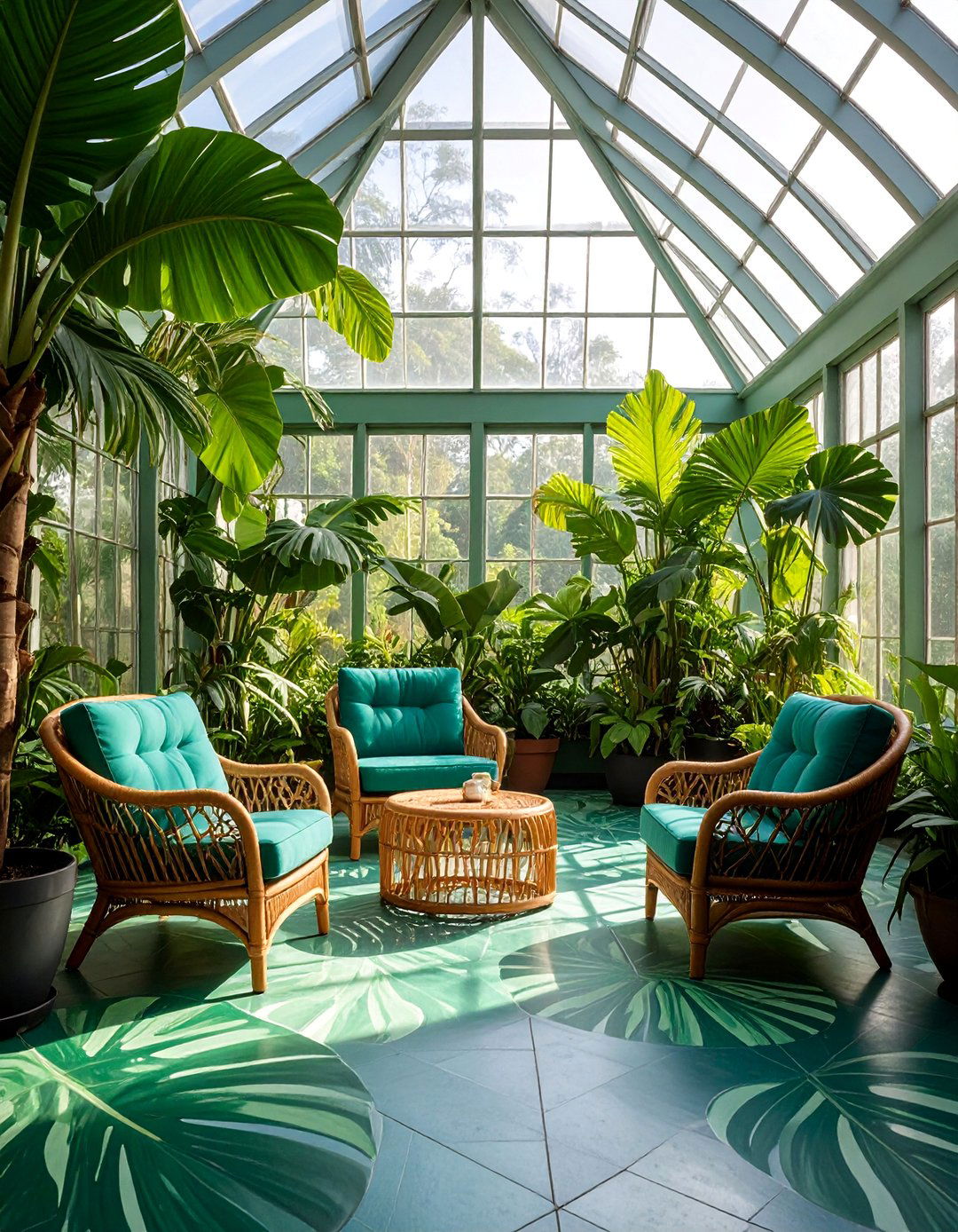 Tropical Leaf Motif Painted Floor - 25 Painted Floor Ideas