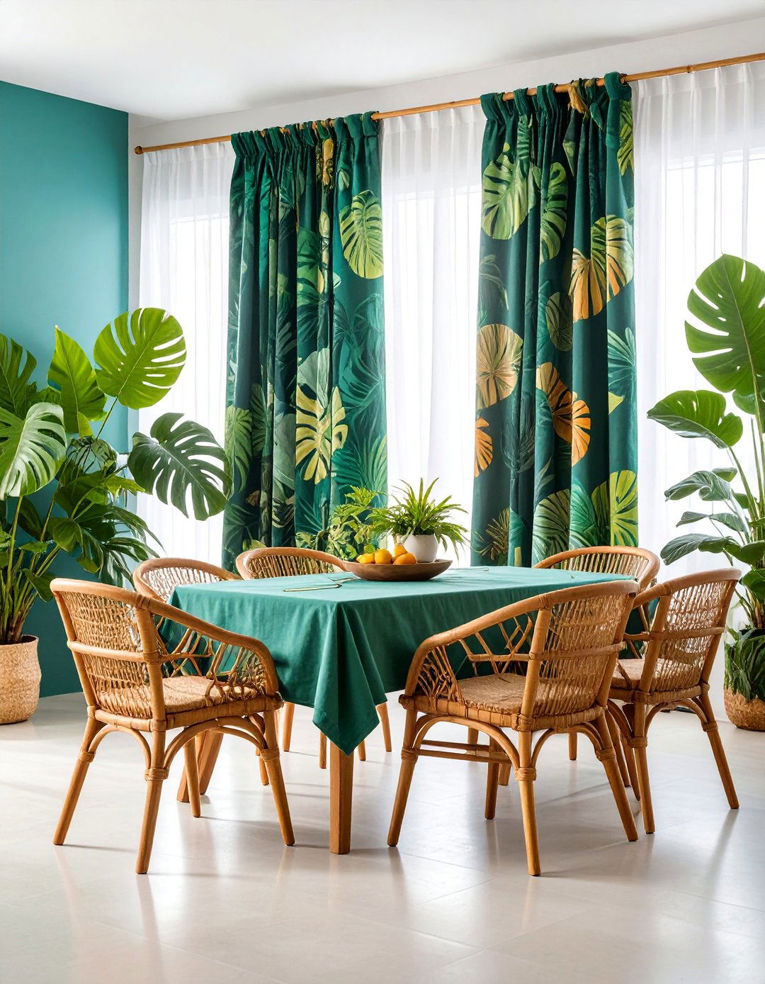 Tropical Leaf Print Dining Room Curtain Vibrancy - 25 Dining Room Curtain Ideas
