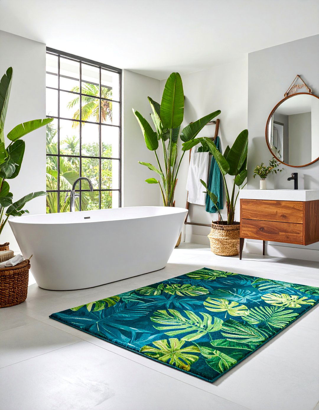 Tropical Leaf Print Washable Rug - 25 Bathroom Rug Ideas
