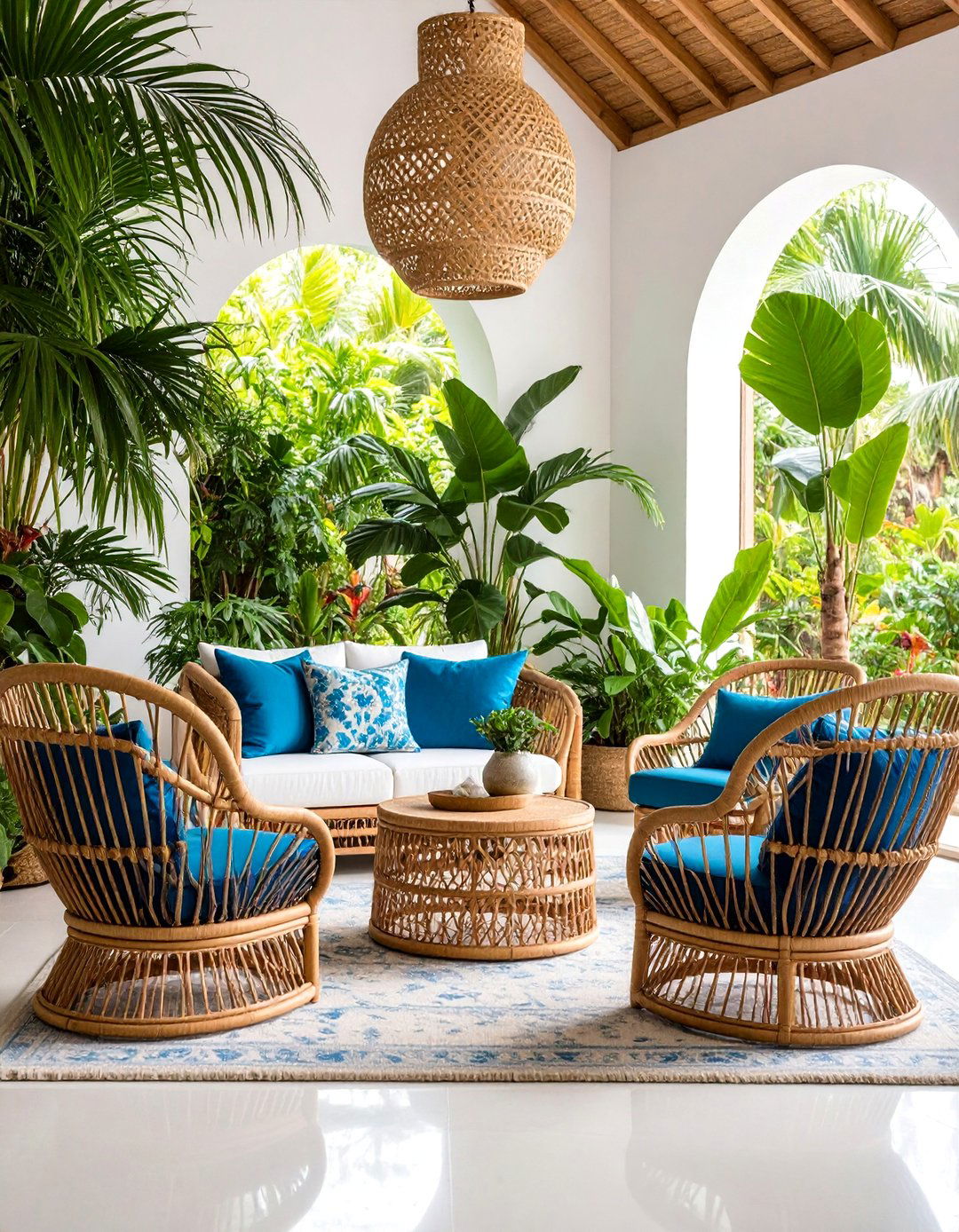 Tropical Living Room with Lush Plant Life - 25 Aesthetic Living Room Ideas