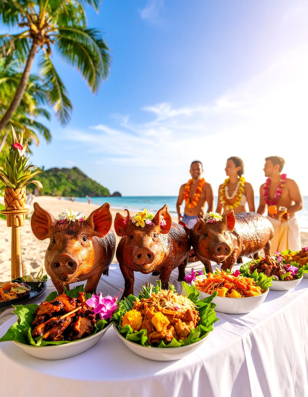 Tropical Luau Buffet with Pig Roast - 25 Wedding Buffet Ideas
