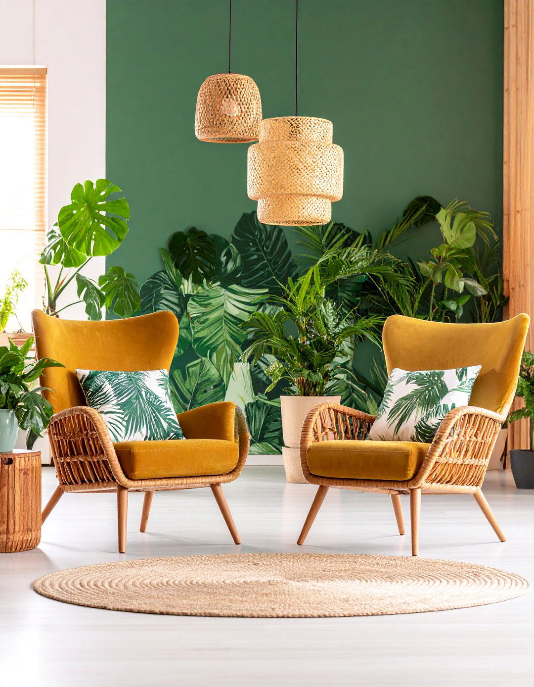 Tropical Maximalist Living Room with Botanical Elements - 25 Maximalist Living Room Design Ideas