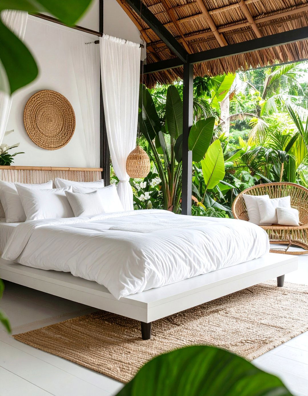 Tropical Minimalist Black and White Oasis - 25 Feminine Black and White Bedroom Ideas