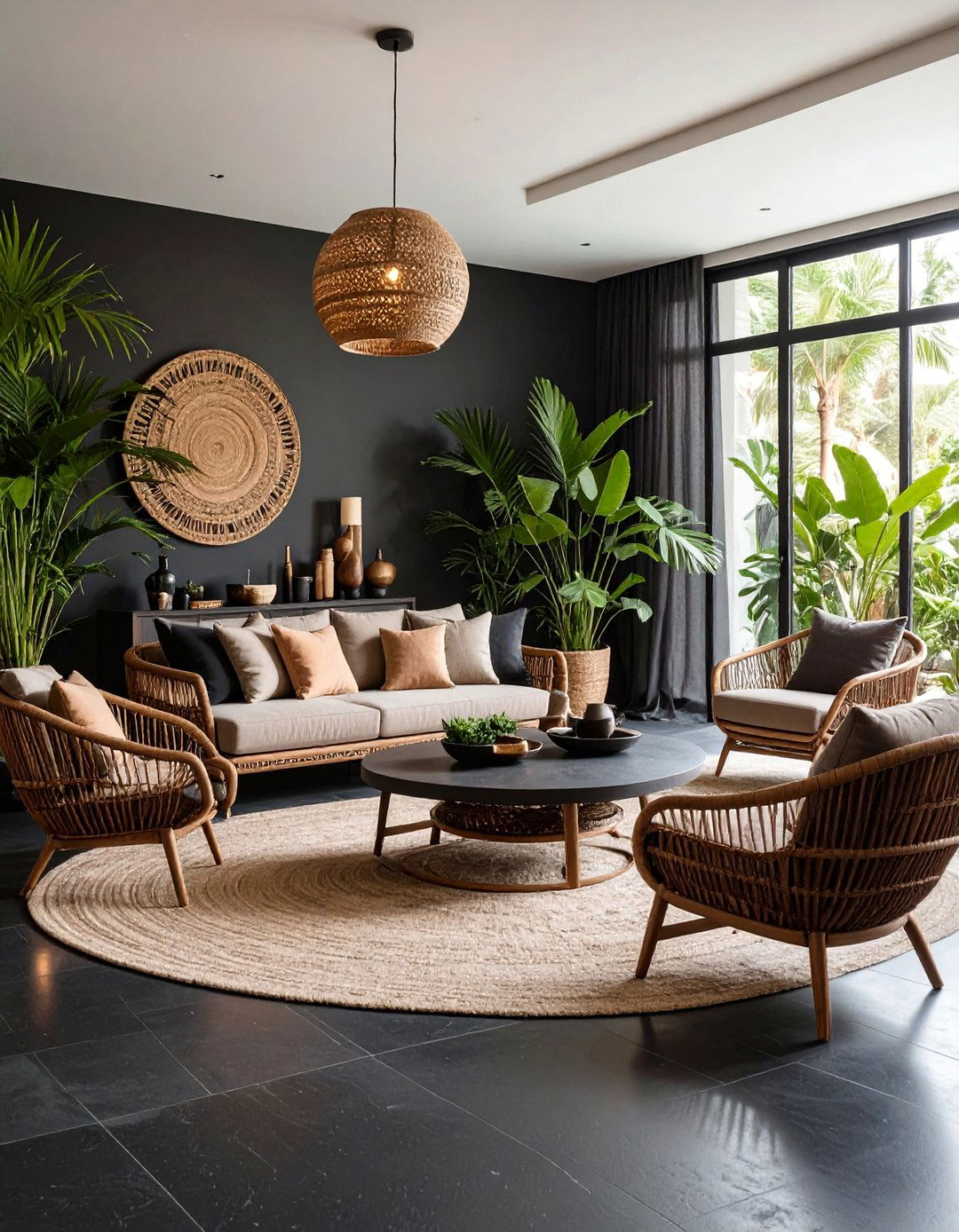 Tropical Modern Black and Brown Living Room - 25 Black and Brown Living Room Ideas