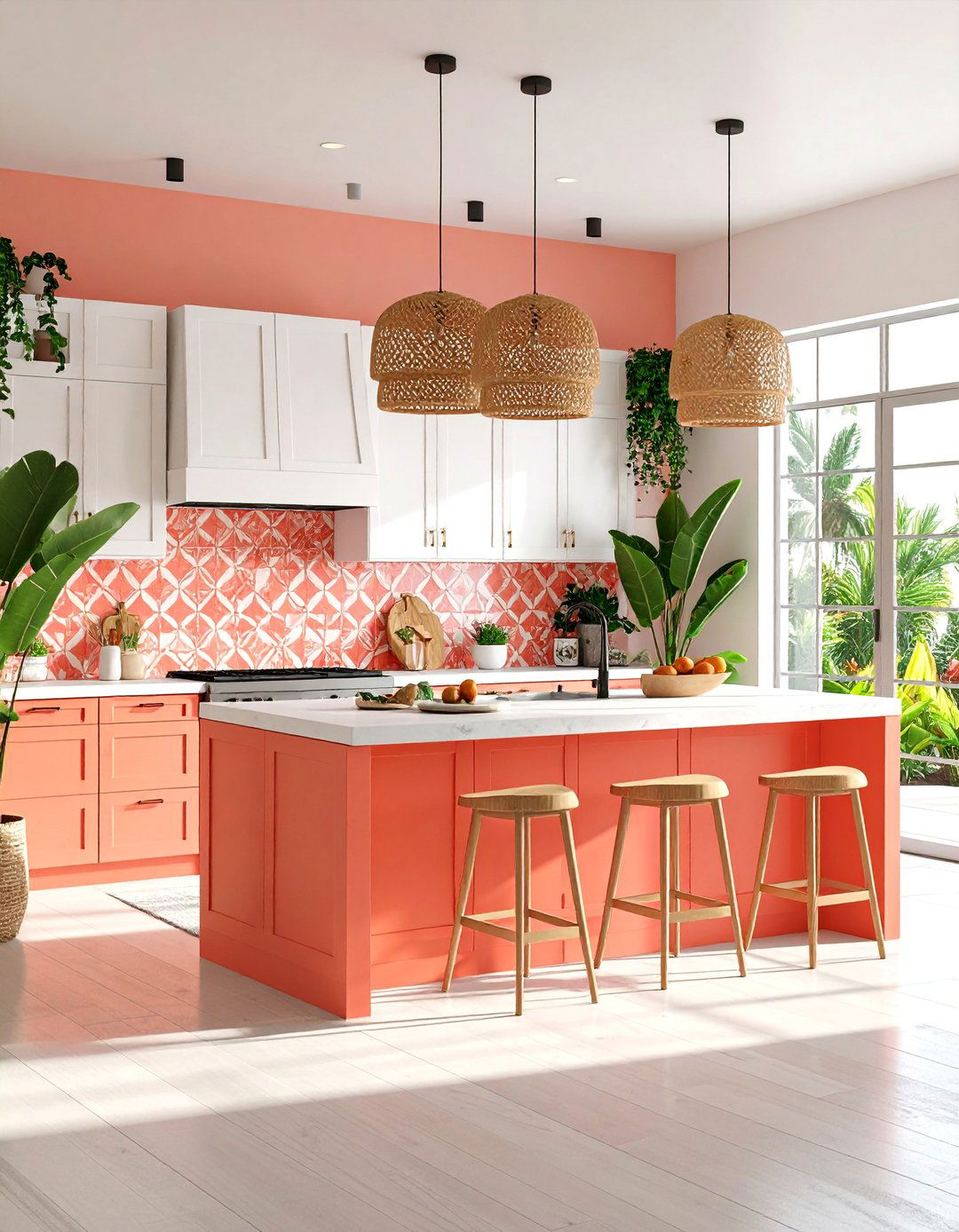 Tropical Modern Coastal Kitchen with Palm and Coral Accents - 25 coastal kitchen ideas