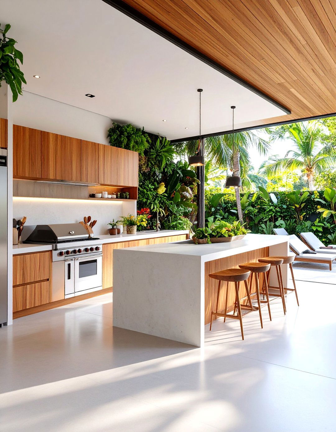 Tropical Modern Lanai Kitchen with Concrete and Steel - 25 Lanai Kitchen Ideas