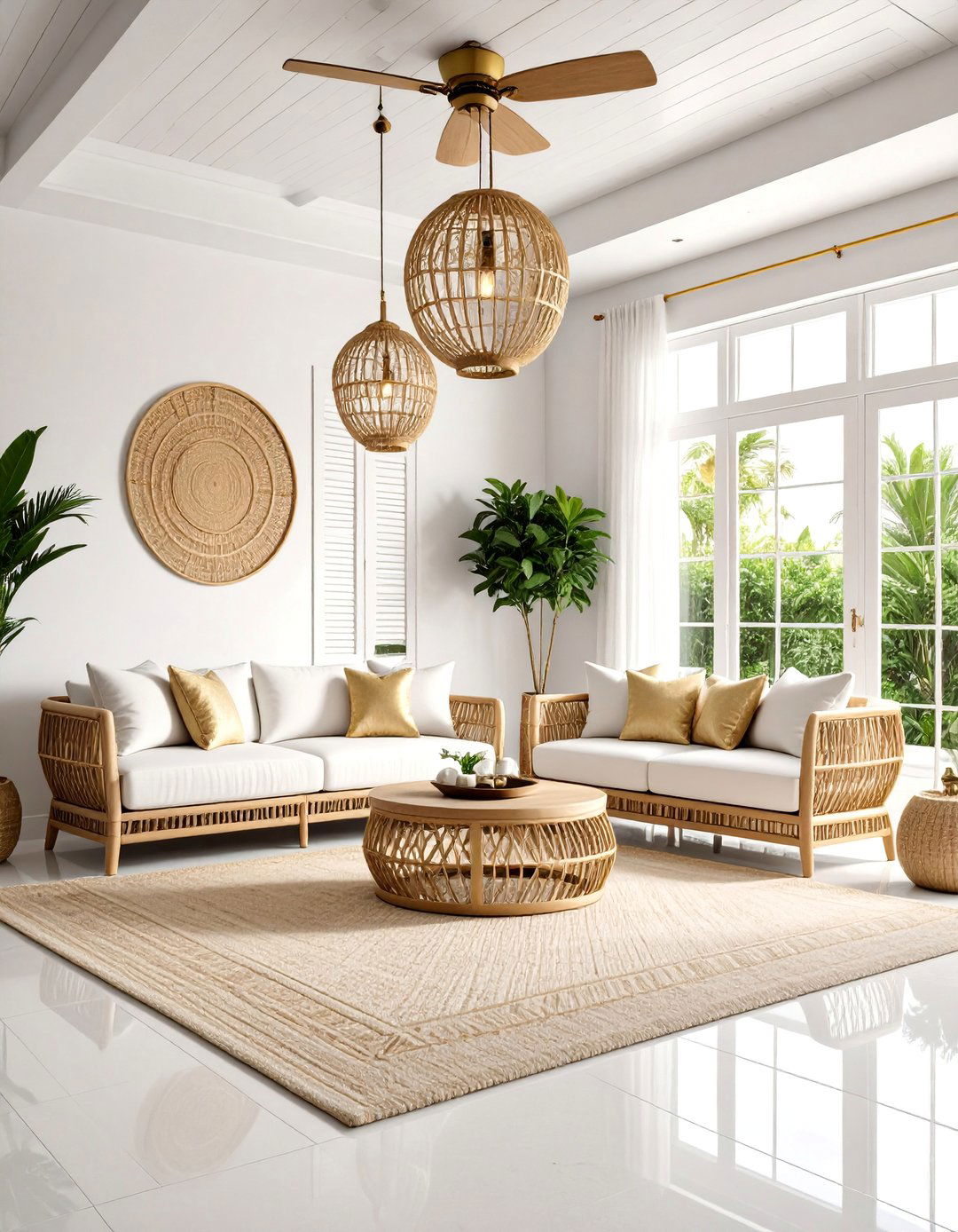 Tropical Modern White and Gold Living Room - 25 White and Gold Living Room Ideas