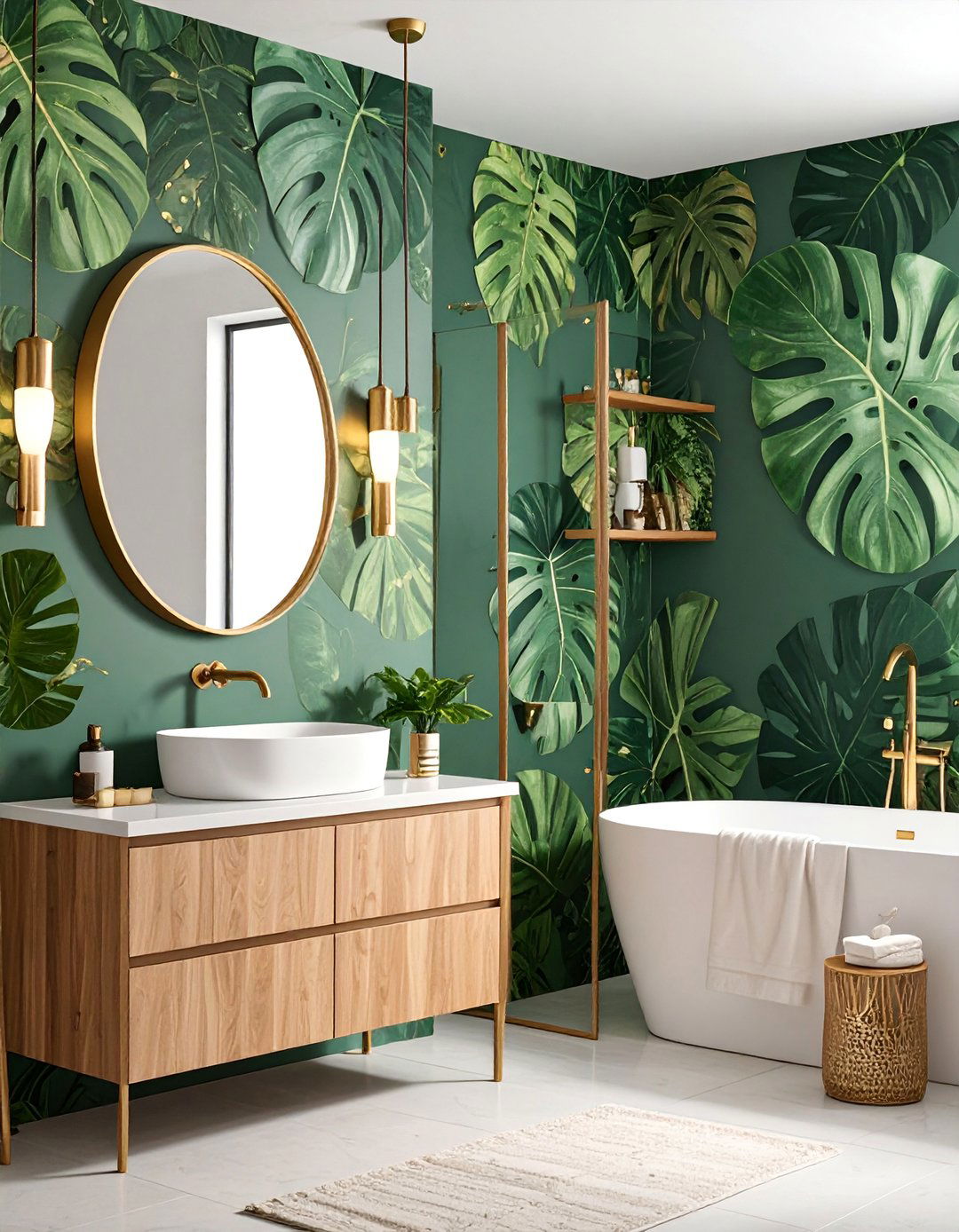Tropical Monstera Leaf Modern - 25 Powder Room Wallpaper Ideas