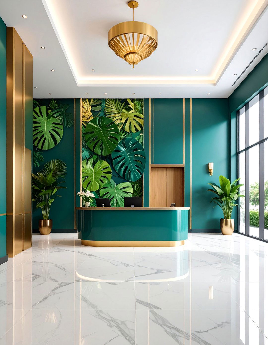 Tropical Monstera Statement Wall - 25 Office Wallpaper Ideas
