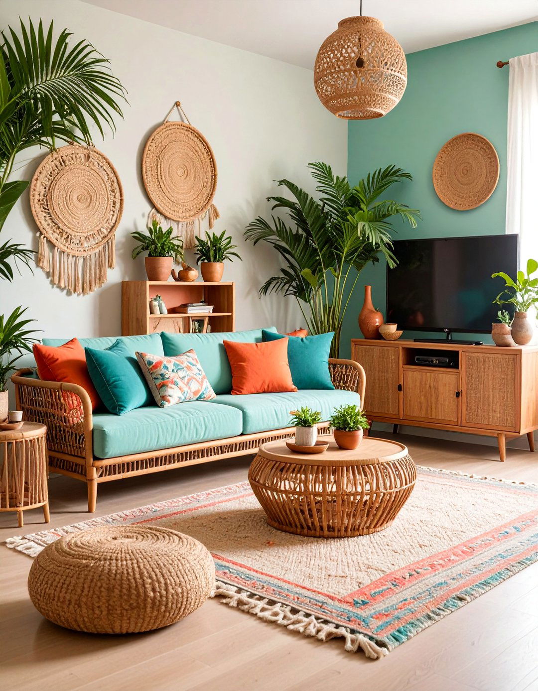 Tropical Oasis Living Room with Rattan Furniture - 25 1980s Living Room Ideas