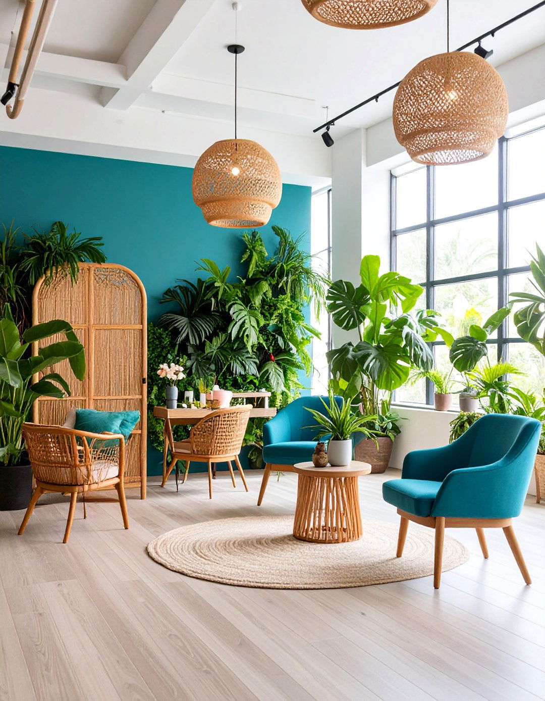 Tropical Oasis Salon with Lush Greenery - 25 Small Salon Interior Design Ideas
