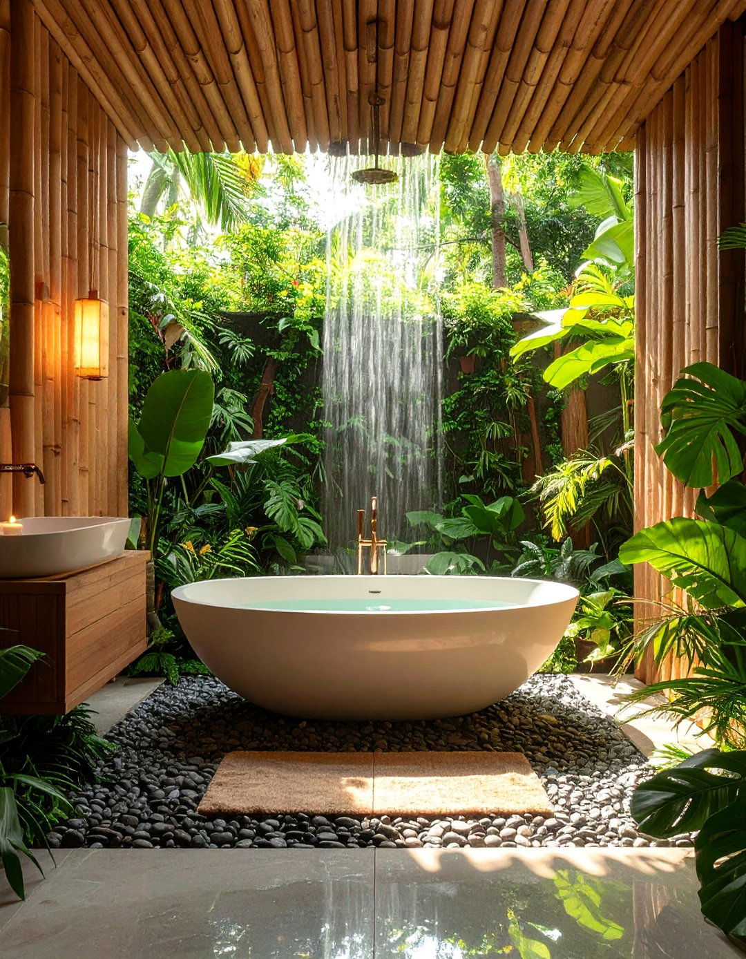 Tropical Oasis with Bamboo and Natural Elements - 25 Tub-shower Combo Ideas