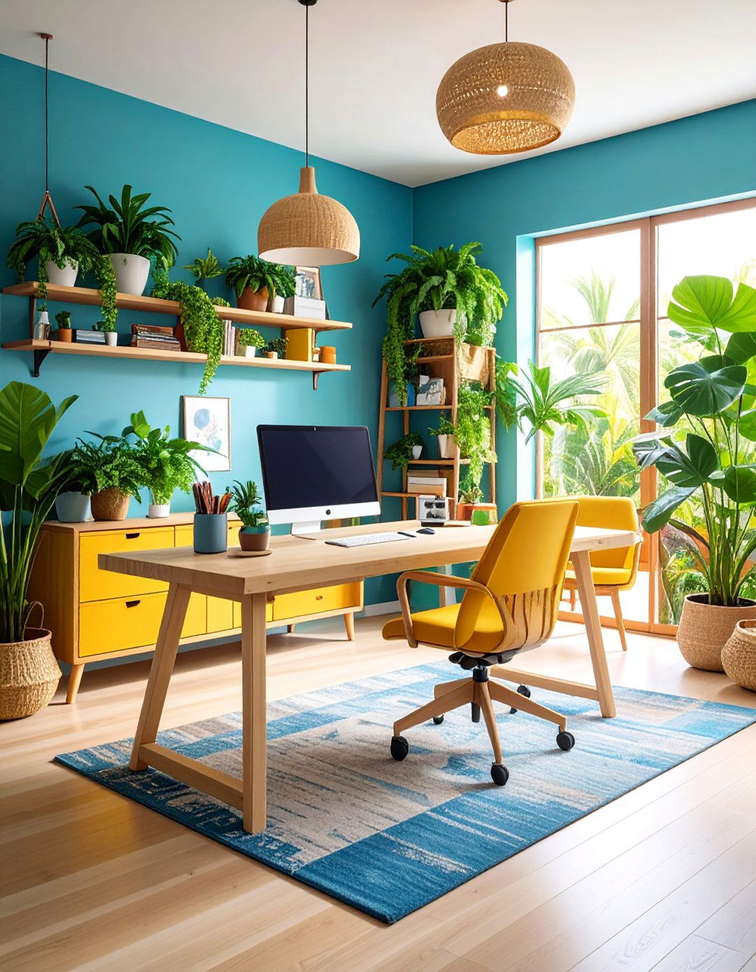 Tropical Office Living Room with Work Life Balance - 25 Tropical Living Room Ideas